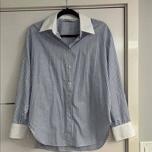Zara Navy and White Striped Dress Shirt